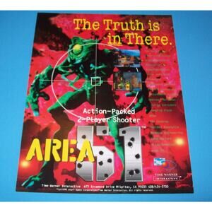 Area 51 Arcade FLYER 1995 Original Alien Artwork Video Game Unused Vintage Retro